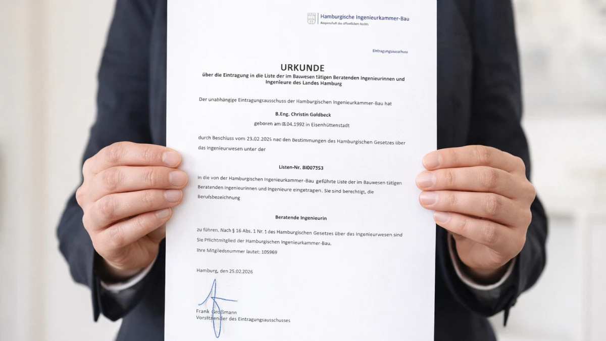 Urkunde der Hamburgischen Ingenieurkammer-Bau