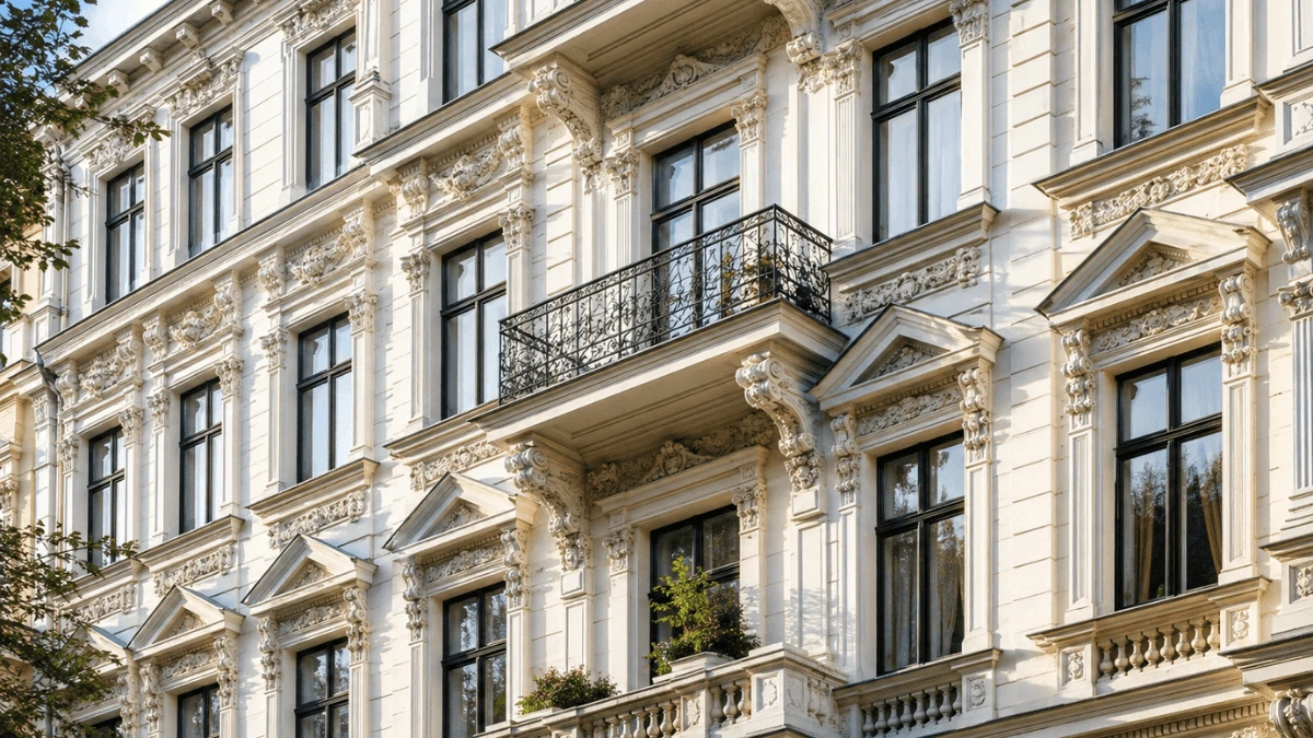 Denkmalgeschützte Fassade im Erhaltungsgebiet