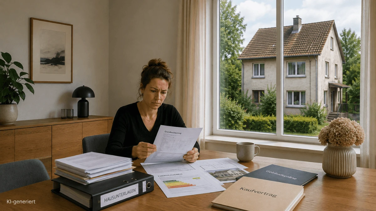 Geerbtes Haus sanieren oder abreißen: Erbin prüft Unterlagen einer geerbten Immobilie