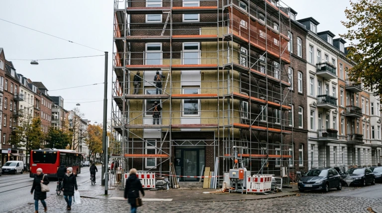 hamburger-stadtansicht-mit-backsteinhausern-und-speicherstadt-im-vordergrund-saniertes-wohnhaus-mit-gerust