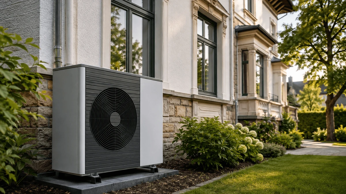 Passt eine Wärmepumpe in mein Haus: Außengerät vor einem Bestandsgebäude