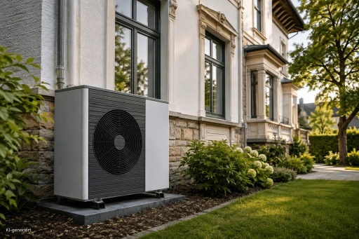 Passt eine Wärmepumpe in mein Haus: Außengerät vor einem Bestandsgebäude