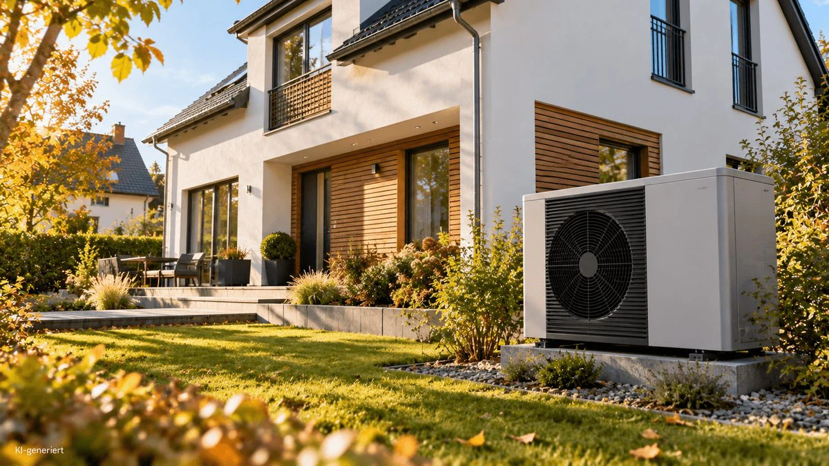 Wärmepumpe an einem sanierten Einfamilienhaus