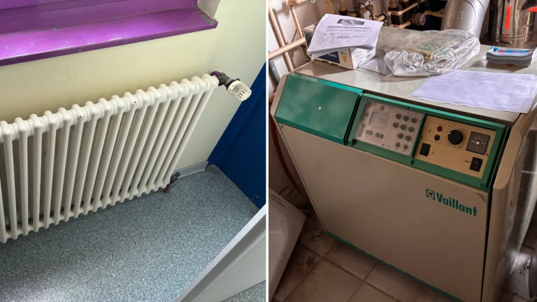 alte Gasheizung und Heizkörper eines Nichtwohngebäudes in Pforzheim